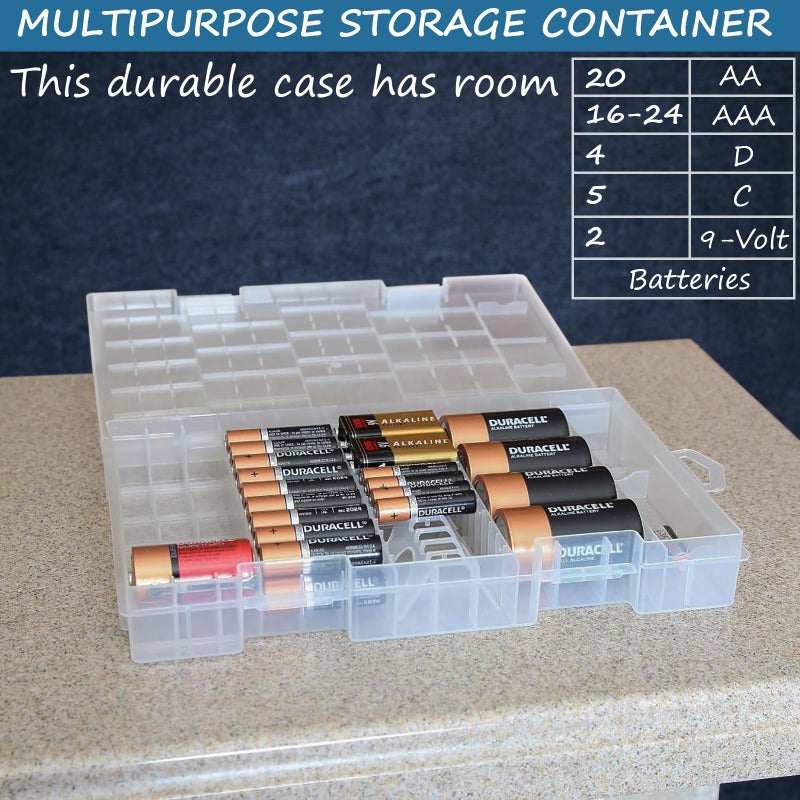 Home-X Battery Organizer Storage Case - Clear, See-Through Battery Holder - Battery Case for All Types of Batteries Including AA, AAA, C, D, and 9-Volt Batteries - Easy Access Battery Storage Case - Image 4